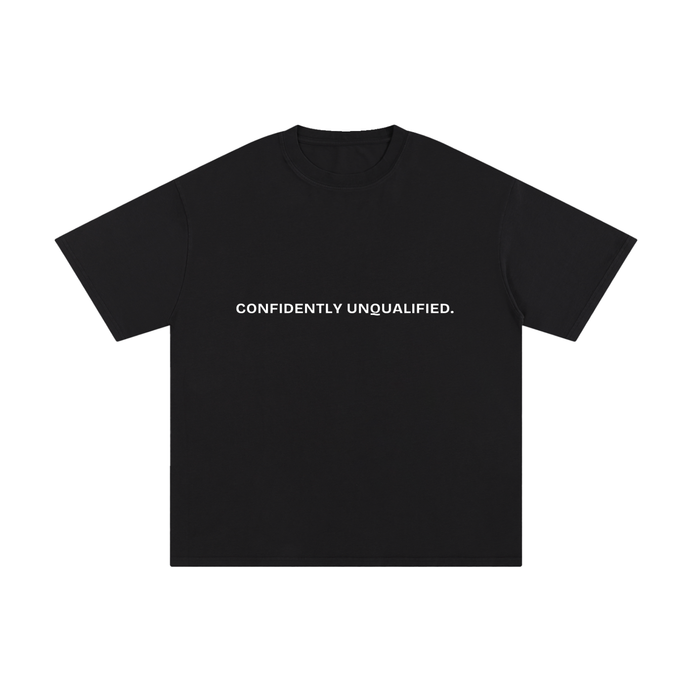 Beaumont confidently unqualified. premium heavyweight black t-shirt front view.