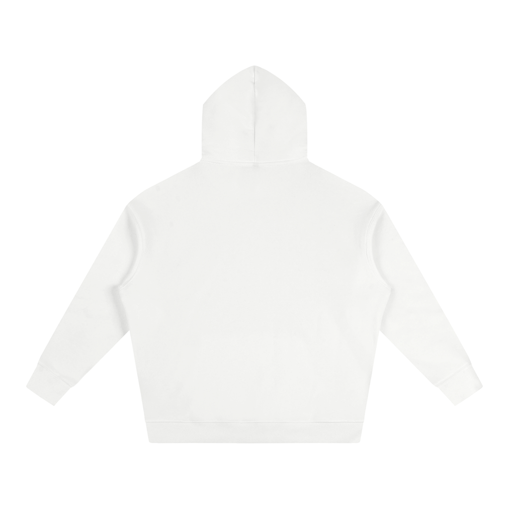 Beaumont Certain, without being told to be. premium heavyweight white hoodie back view.