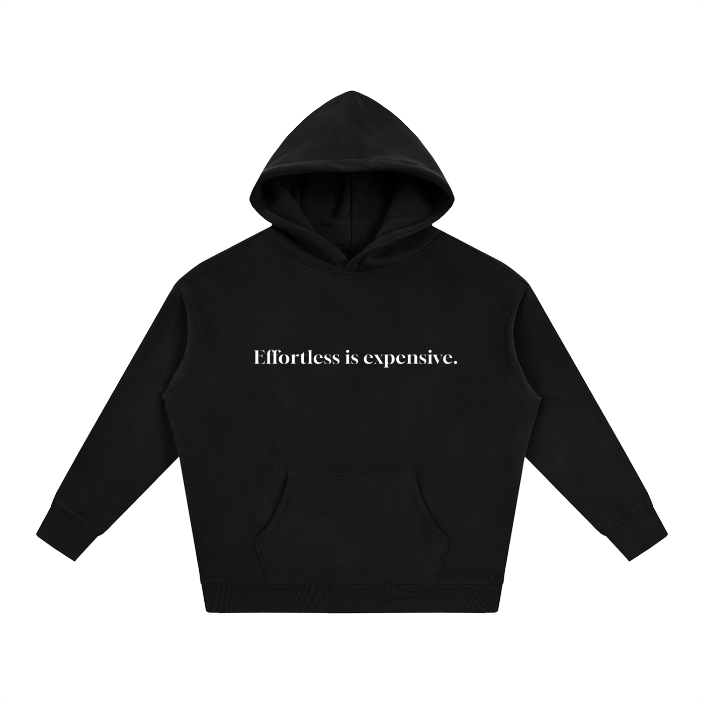 Beaumont Effortless is expensive. premium heavyweight black hoodie front view.