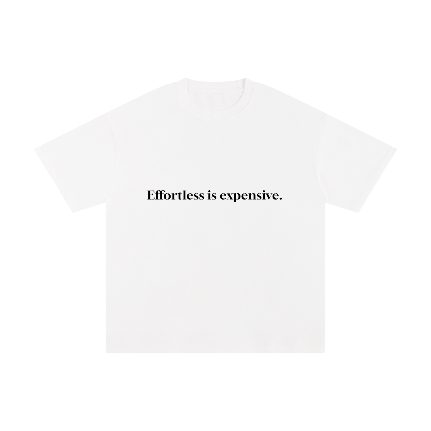 Beaumont Effortless is expensive. premium heavyweight white t-shirt front view.