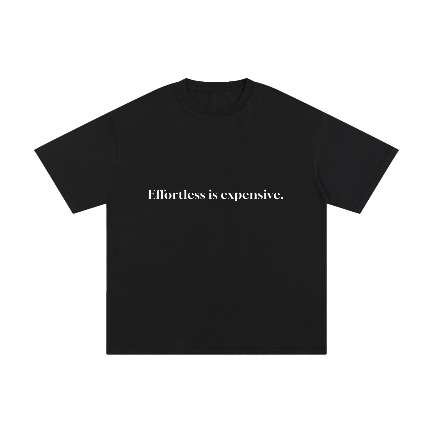 Beaumont effortless is expensive. premium heavyweight black t-shirt front view.